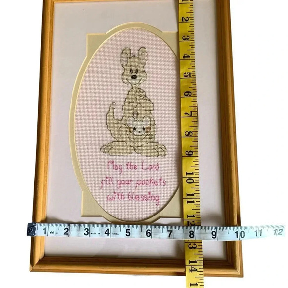 Precious Moments Vintage Cross Stitch Kangaroo Pockets Framed 14X10 Hand Crafted - Picture 9 of 10